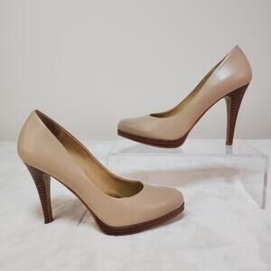 Officecore Minimalist Nude Leather Heels 5.5 Professional Chic Stiletto Neutral